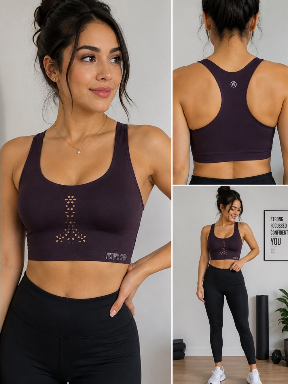 Victoria’s Secret Sport Bra Women’s 32C Purple Laser Cut Support Athletic  #165